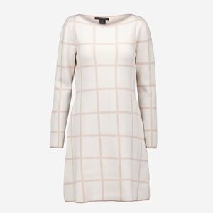 TAHARI Ivory Plaid Knit Long Sleeve Dress Size M